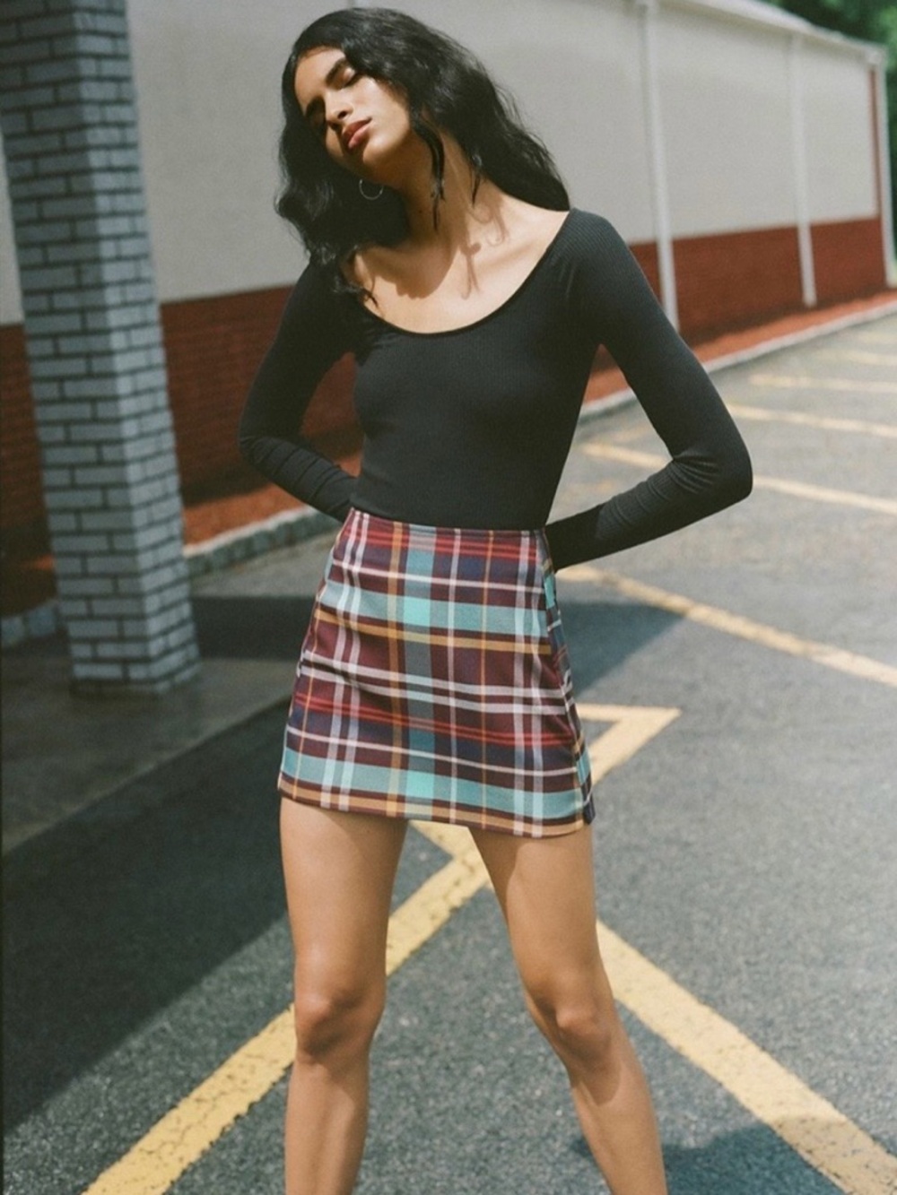 Urban Outfitters High Rise Mini Skirt Plaid Check Burgundy Retro M NWOT